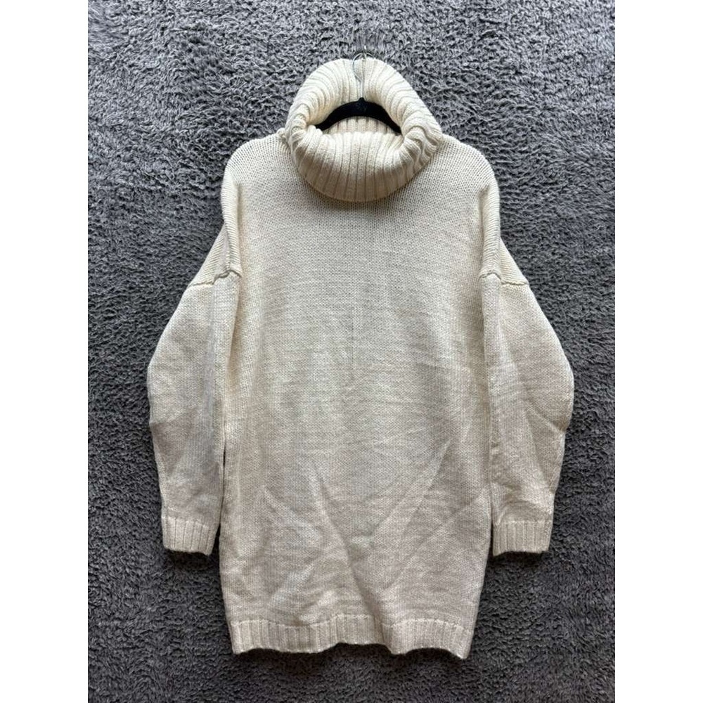 NWT Asos Roll Neck Knitted Pullover Mini Sweater Dress Cream Womens Size 8 Tall